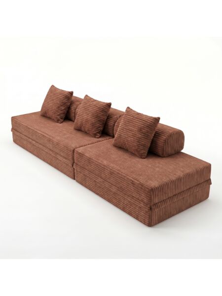 Canapé Modulaire 3+2 Places Convertible  Velours Rayé