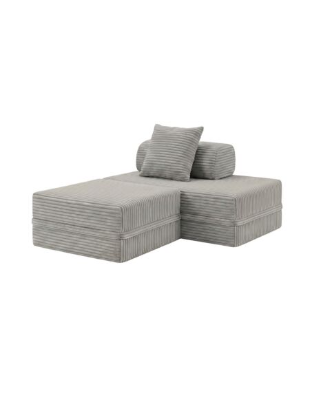 Sofá Modular 2 Lugares + Puff Convertível  Veludo Listado