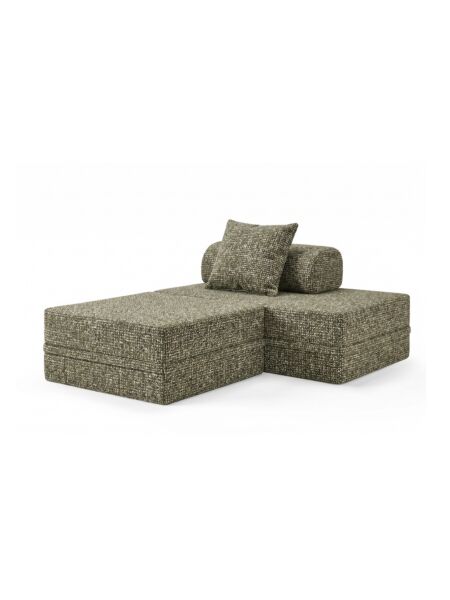 Sof&aacute; Modular 2 Lugares + Puff Convert&iacute;vel  Tweed