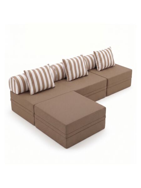 Sofá Modular 3+1+Puff Convertível Impermeável