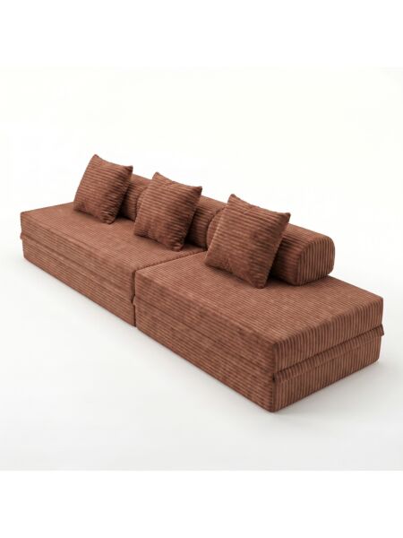Sofá Modular 3+2 Lugares Convertível  Veludo Listado