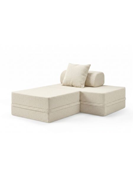 Sofá Modular 2 Lugares + Puff Convertível  Bouclette