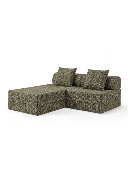 Sofá Modular 3 Lugares + Puff Convertível  Tweed