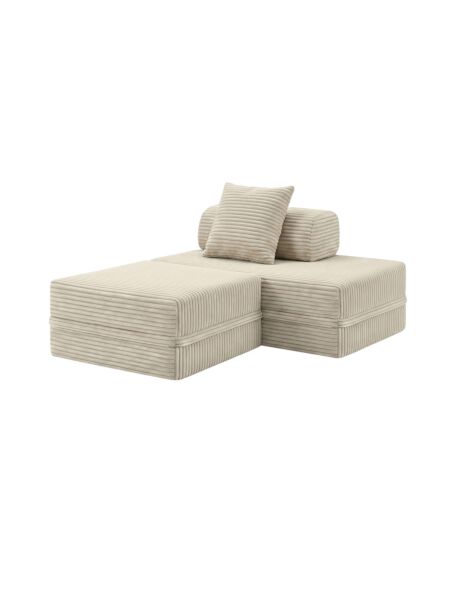 Sofá Modular 2 Lugares + Puff Convertível  Veludo Listado
