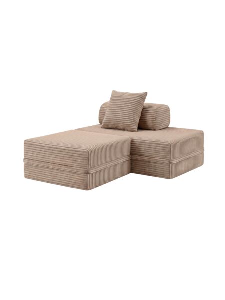 Sofá Modular 2 Lugares + Puff Convertível  Veludo Listado