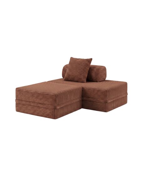 Sofá Modular 2 Lugares + Puff Convertível  Veludo Listado