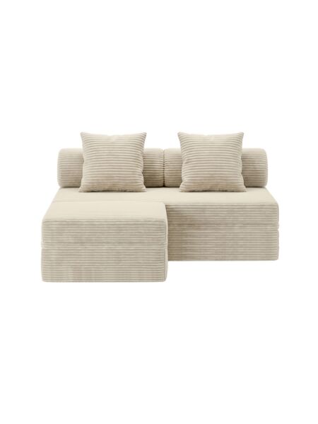 Sofá Modular 3 Lugares + Puff Convertível  Veludo Listado