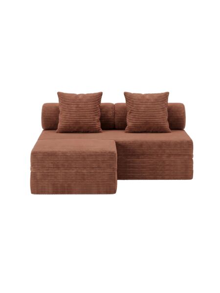 Sofá Modular 3 Lugares + Puff Convertível  Veludo Listado