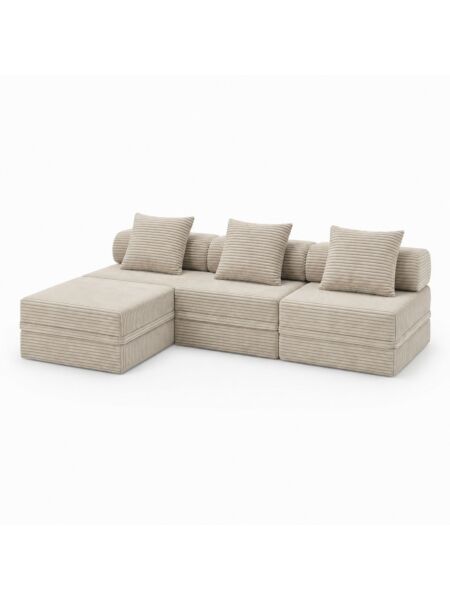 Sofá Modular 3+1+Puff Convertível  Veludo Listado