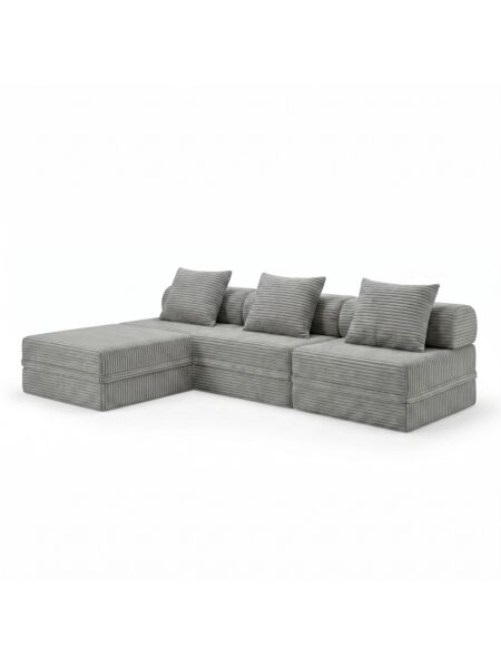 Sofá Modular 3+1+Puff Convertível  Veludo Listado