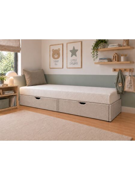 Sommier com gavetas Alice Milano Taupe — 190 x 70 cm — ambiente
